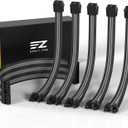 EZDIY-FAB PSU Cable Extension Sleeved Custom Mod GPU PC Power Supply Soft Nylon Braided with Comb Kit 24PIN/3x 8PIN to 6+2Pin/ 2X 8PIN to 4+4PIN-300MM/11.9in - Black Grey