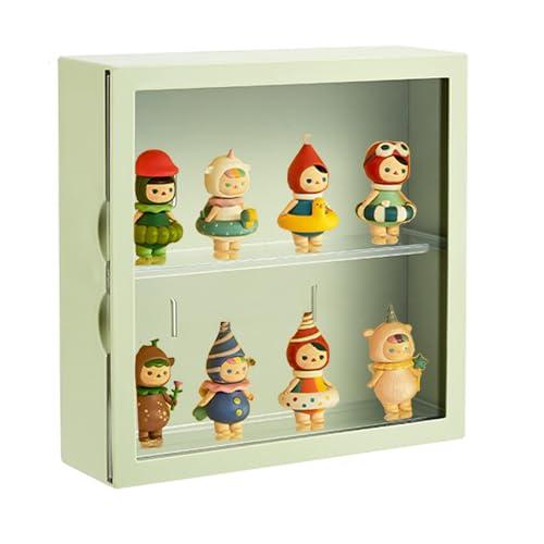 Clear Display Case for Figures, Square Wall-Mounted Doll Storage Box, Adjustable Display Stand with Door Dust and Moisture Proof Suitable for Lego Collectibles Action Figures Pop Mart (Green)
