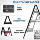 Double Elite Step Ladder 3 Step Folding, Sturdy 330 Lbs Load Small Step Stool for Adults, Safer Full Steel Multi-use Kitchen Ladder for Home, Closet Step Stool Ladder with Wide Pedals, Black, 3-Step