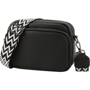 UIBRN Crossbody Purse for Women with Adjustable Wide Guitar Strap, Small Vegan Leather Cross Body Camera Shoulder Bags (Black)