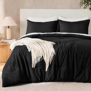 Andency Black Comforter Set Queen, 3 Pieces Lightweight Solid Bed Comforter for Men Women, All Season Soft Microfiber Down Alternative Comforter Set (Queen (90"x90"))