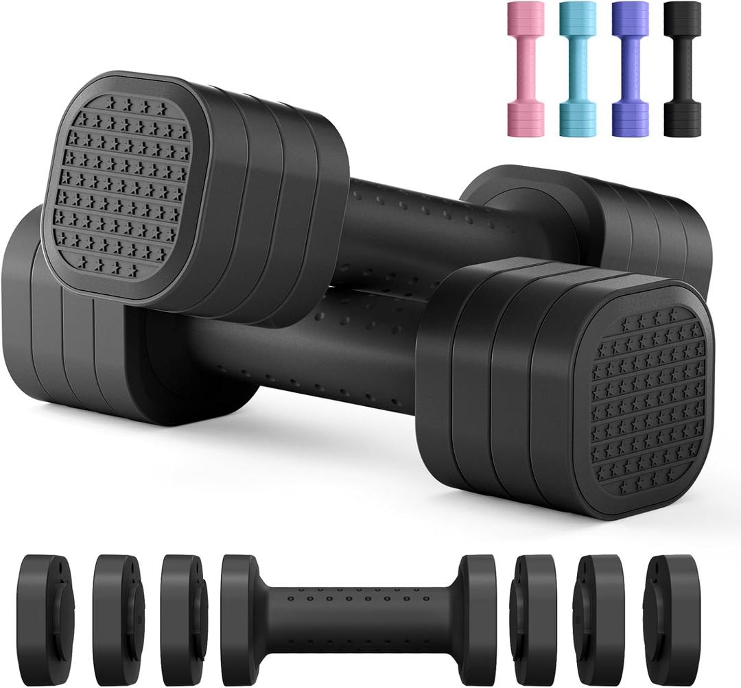 Zempox Adjustable Dumbbell Set of 2, 4 in 1 Free Weights Dumbbells Set for Women, Hand Weights for Women at Home, Each 2lb 3lb 4lb 5lb with TPU Soft Rubber Handle for Home Gym Exercise Training Aquatic Fitness Equipment (Black)