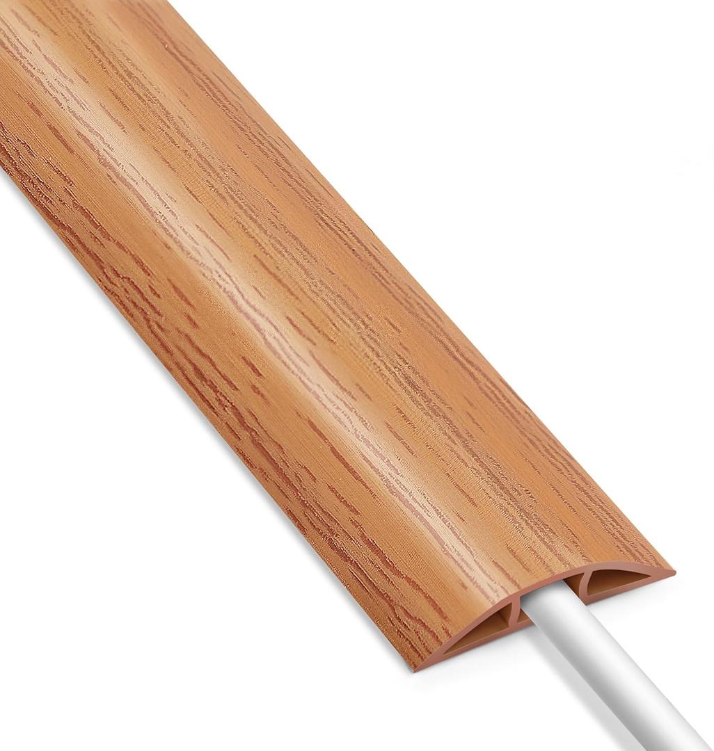 4FT Cord Protector Floor, Floor Cord Cover, Wood Yellow Oak Cord Hider Floor, Organizer Wires Floor Cable Cover, Hide Extension Floor Wire Covers for Cords, Cable Cavity: 0.47" (W) x 0.24" (H)