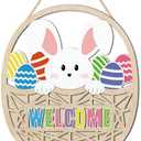 HOURIA 3D Bunny Welcome Door Decor,10.2”*11.8"Inch Happy Easter Sign for Wreath,Colorful Easter Eggs Rabbit Decorations for Home Indoor Outdoor Porch Yard