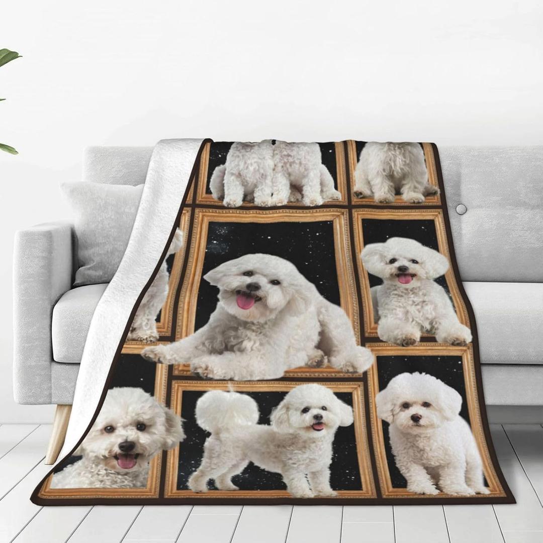 Bichon Frise Blanket Dog Throw Blanket Fleece Flannel Bedding Bichon Frise Stuff Gifts for Women Men Boys Girls Lover Adult Lover Plush for Couch Sofa Bed Decor 60"X50"
