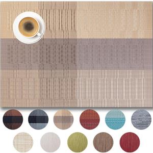 Placemats Set of 8 - Easy Clean Woven Vinyl Placemats for Dining Table, Indoor/Outdoor Place Mats, Washable PVC Table Mats Gold Dune