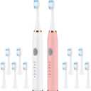 Dnil 2-Pack Rechargeable Sonic Toothbrush for Adults, Long-Lasting Battery Operated, 35,000 VPM Fast Brushing, Includes 10 Brush Heads and 5 Mode Options for Personalized Oral Care (White & Pink)