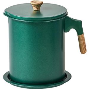 Bacon Grease Container with Strainer, 1.4L/47oz Oil Strainer Pot Iron Kitchen Oil Container Storage Can with Fine Mesh Strainer Lid&Tray(Dark Green)
