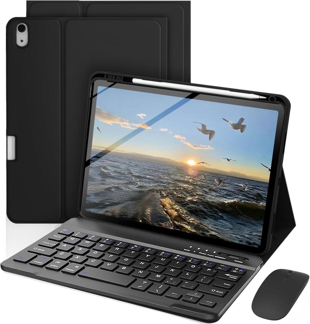 Keyboard Case for iPad mini A17 Pro 7th Generation 2024 / mini 6th Generation 2021, Mouse and Detachable Keyboard, Adjustable Stand Built in Pencil Holder, Auto-Sleep/Wake Feature, Black