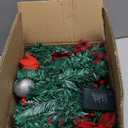 Christmas Garland with Lights, Pre-lit 9ft Christmas Decorations with 50 Warm White LED Lights, Berries, Balls, and Red Flower for Door, Stairs, Railing, Indoor, Outdoor, Battery Operated