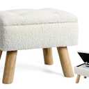 OGEMXU Storage Ottoman, Small Foot Stool Ottoman with Storage, Boucle Teddy Velvet Foot Rest with Padded Seat, Sturdy Wood Legs Stool for Living Room, Bedroom, Couch, Enterway (Cream)