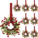Zeyune 8 Pcs Christmas Kitchen Cabinet Wreaths with Plaid Bow Ribbon Hanging Cabinet Doors Wreaths Decorative for Kitchen Window Outdoor Indoor Holiday Decor, 14.96 x 7.87'', Classic Plaid Style