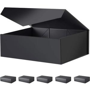 BLK&WH 6 Large Gift Boxes 13.5x9x4.1 Inches, Black Collapsible Groomsman Gift Boxes with Magnetic Lids (Matte Black)