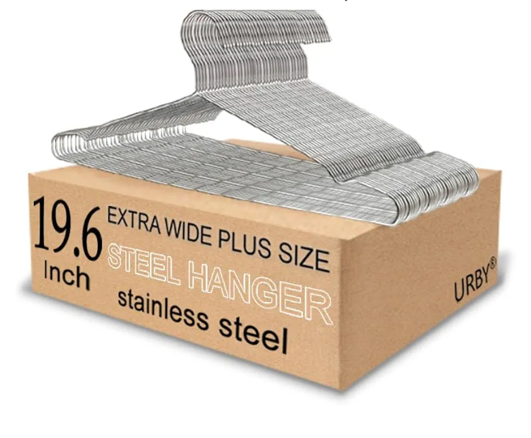 Extra Wide Wire Hangers for Plus Size Clothes, 19.6 Inch Stainless Steel Plus Size Hangers Ideal for XL, XXL Shirts, Coats, Dresses, Etc. Silver. 40pk.