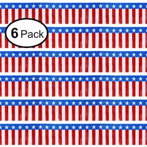 Parade Floats Foil Fringe Skirting Decorations - Pack of 6 - Each 15" x 10 Feet Long American Flag Metallic Tinsel Patriotic Garland for 4th of July, Homecoming