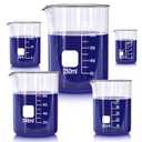 Glass Beakers Set, 5 Sizes - 10ml, 25ml, 50ml, 100ml, 250ml, 3.3 Borosilicate Beaker for Laboratories, Classrooms or Home, Griffin Low Form Lab Beakers