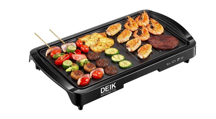 Deik 1600W Electric Grill Griddle 2-in-1 Indoor Grills & Griddle Smokeless Non-Stick PanAdjustable, 21''x11" Black