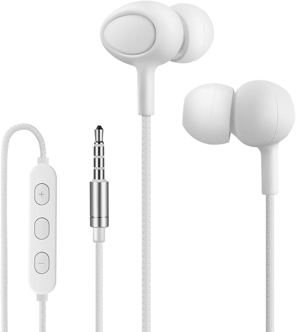 Yiwiso Sleep Headphones, Soft Earphones Wired for Sleeping, Sleep Earpbuds for Side Sleeping, in-Ear Headphones with Mic and Volume Control, Noise-Isolating, Travel, Relaxation (White)
