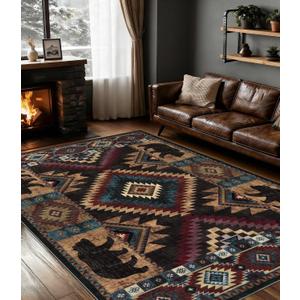 YIHOUSE Rustic Cabin Area Rug for Bedroom 5x7,Machine Washable Lodge Bear Rug,Non-Slip Low Pile Print Pattern Western Rug for Living Room