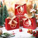 Hsei 40 Pcs Mother's Day Small Thank You Gift Bags with Handles 5.5''x 2.4''x 4.7'' Gold Foil Thank You Mini Paper Bags with Bow Ribbon Party Favor for Wedding Birthday(Red)