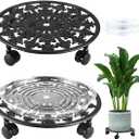 2 Pack Plant Caddy with Wheels, PlanterHoma 14 Inch Metal Plant Stand with Wheels Heavy Duty Wrought Iron Planter Dolly Rolling Stand Plant Roller with Casters for Indoor and Outdoor with 2 Pack Saucers