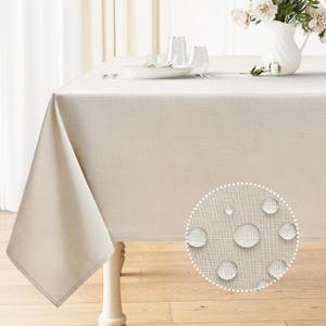 Smiry Rectangle Table Cloth Linen Textured, Waterproof Spillproof Anti-Wrinkle Burlap Tablecloth, Washable Decorative Fabric Table Cover for Dining, Party, Banquet, 52 x 70 Inch, Beige