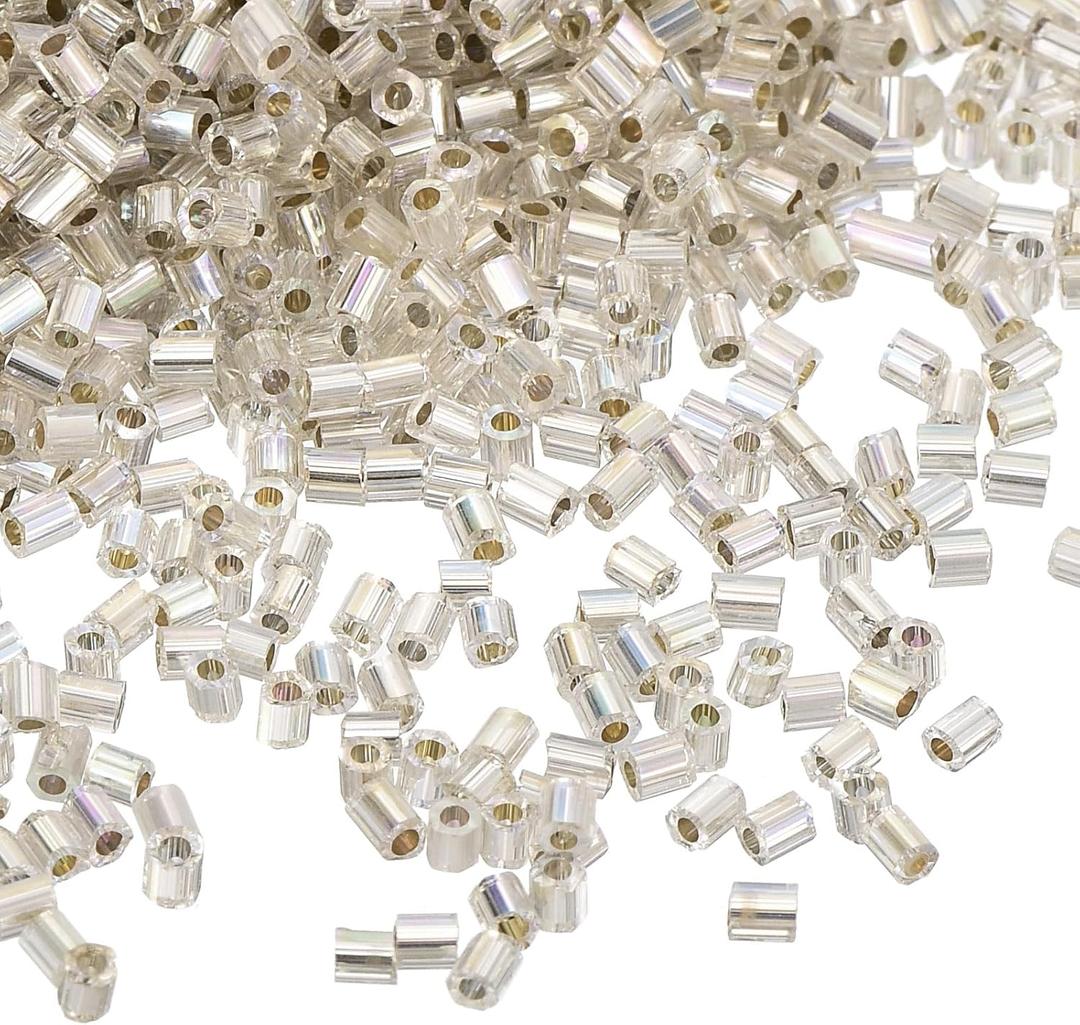 uxcell 1400Pcs Glass Bugle Beads, 1.9x1.5mm Tube Mini Loose Glass Seed Spacer Bead for DIY Earrings Necklaces Bracelets Jewelry Making (Silver Tone)