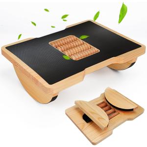Wood Foot Rest for Under Desk at Work, Ergonomic Foldable Footrest with Roller Massager for Enhanced Circulation & Comfort, Standing Desk Rocker Balance Board for Office & Home