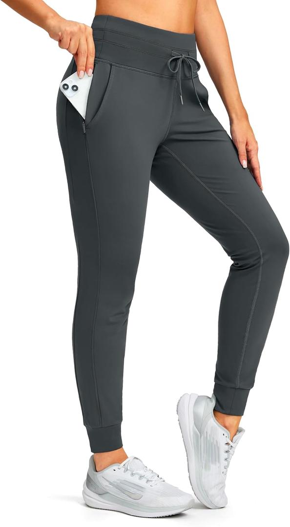 SANTINY Women's Fleece Lined Joggers with Pockets Slim Fit Ski Pants Winter Warm Leggings Hiking Running Gear (Medium, Dark Grey)