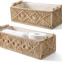 Mkono Macrame Storage Baskets Boho Decor Box Handmade Woven Decorative Countertop Toilet Tank Shelf Cabinet Organizer for Bedroom Livingroom Home, Set of 2, Brown