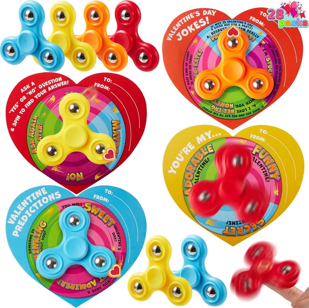 JOYIN 28 PCS Valentine's Day Gifts Cards with Fidget Spinner, Stress Relief Hand Finger Spinner Fidget Toy for Kids Valentine's Party Favors for Classroom Exchange Toy, School Prizes Exchange Gift