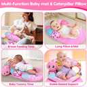 2 in 1 Baby Tummy Time Mat & Support Seated Pillow Infant Newborn Toys 0 1 2 3 4 5 6 Months Pink Caterpillar Sensory Developmental Playmat 0-6 3-6 12 Month Mirror Babies Girls Shower Gifts Essentials
