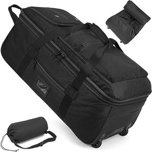 TAIHOYIN Large Foldable Duffle Bag with Wheels 85-100L Expandable Wheeled Travel Rolling Duffel Bag for Men Women, 30" Extra Large Collapsible Soft Luggage with Wet Pocket for Camping, XL Black