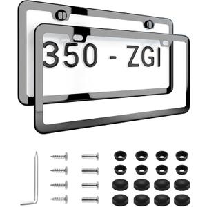 Mirror Black License Plate Frame - Titanium/Gunmetal Stainless Steel, 2-Hole Sleek Style, Premium Metal Durability, Easy Install, 2-Pack Gift Box - Polished Gloss Finish