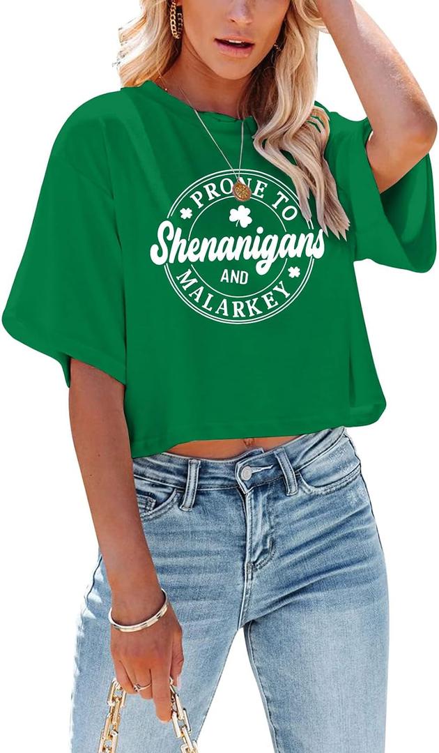 St Patricks Day Shirt Women Luck Shamrock Shirts Cute Saint Patricks Day Crop Top Irish Raglan Shirt (XS)
