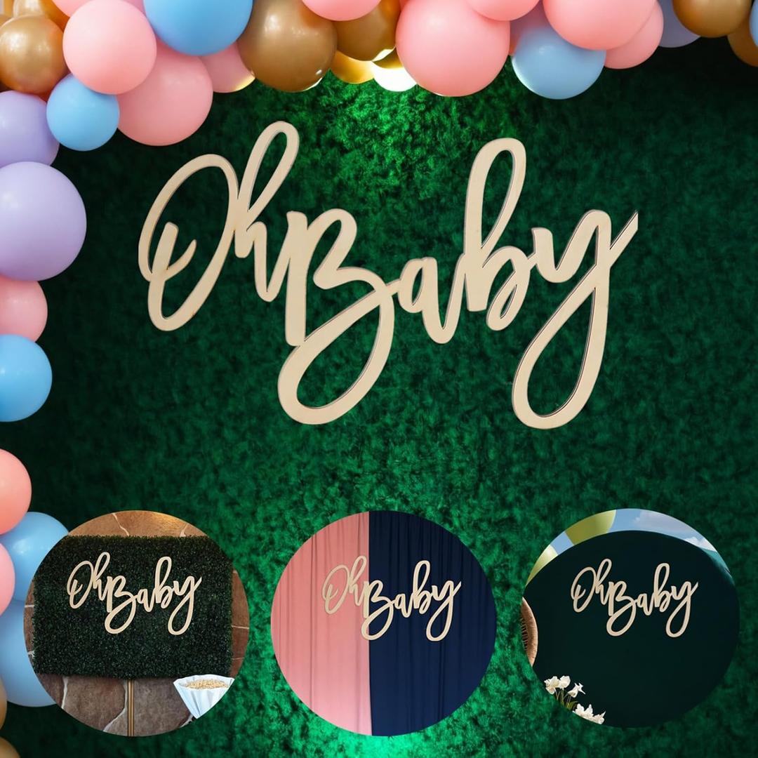 Wood Oh Baby Sign Banner - Baby Shower Birthday Decorations Wooden Sign Party Banner Backdrop, Baby Gender Reveal Background (Wood Oh Baby Sign Banner)