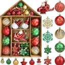 70 Pcs Christmas Ball Ornaments Set，Shatterproof Gold Ornaments for Xmas Tree，Christmas Ball Tree Hanging Ornaments for Christmas Decoration (Red Green)