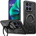 Military Grade Protection Heavy Duty Case for Motorola Moto Edge 60 Series, Black with Rotating Ring Kickstand