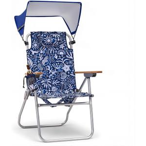 17" Tall Beach Chair with Canopy Shade,Support to 350LBS, Blue Ocean | Adjustable High-Back Heavy Duty Beach Chair with Sun Shade Folding Backpack Beach Chair with Cup Holder and Storage Bag