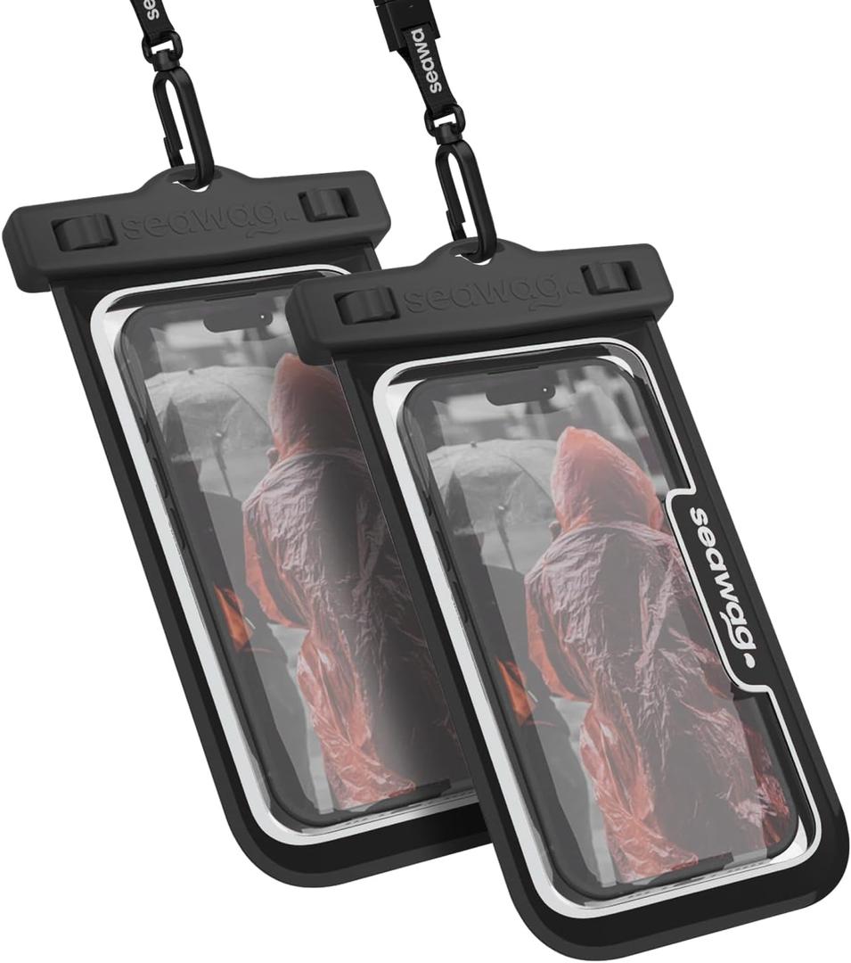 SEAWAG Next Waterproof Phone Case with Lanyard, Floating IPX8 Pouch for iPhone 17 16 Pro Max 15 14 13 12 11 and Samsung Galaxy S25 S24, Beach Cruise Travel Essentials, 2 Pack Black
