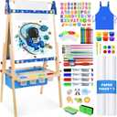 Joyooss Art Easel for Kids, Adjustable Standing Kids Easel with Magnetic Whteboard & Chalkboard, Magnetic Board for Kids Art Easel Kids with 2 Paper Rolls, Finger Paints, Letters & Numbers Magnets, 21.26 x 28.35 x 3.15 inches