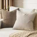MIULEE Decorative Linen Check Throw Pillow Covers Neutral Farmhouse Vintage Pillow Covers 18x18 Set of 2 Boho Modern Home Decor for Sofa Couch Bedroom Cushion Natural Beige