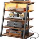Armocity 5-Tier AV Media Stand with Power Strips, Media Console with LED Lights, Audio Tower Rack with Adjustable Shelves, Stereo Stands and Racks, 40.8'', Rustic Brown