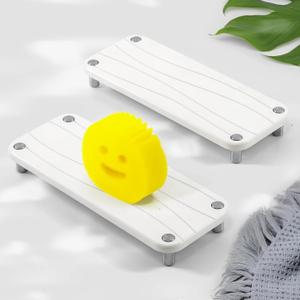 2PCS Water Absorbing Stone Tray, Diatomite Stone Sink Tray, Instant Dry Sink Organizer with Stainless Steel Feet, White