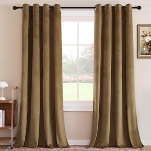 H.VERSAILTEX Velvet Curtains for Living Room 108 Inch Length 2 Panels Luxury Thermal Insulated Window Drapes for Bedroom Vintage Wall Backdrop Super Soft Room Darkening, W52 x L108 Inches, Camel
