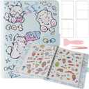 Reusable Sticker Book Collecting,A5 Binder Album Sticker Storage Organizer with Blank Release Paper and Pocket for Adult Kids,Cartoon Leather Binder Cover & Magnetic Buckle Closure(Blue)
