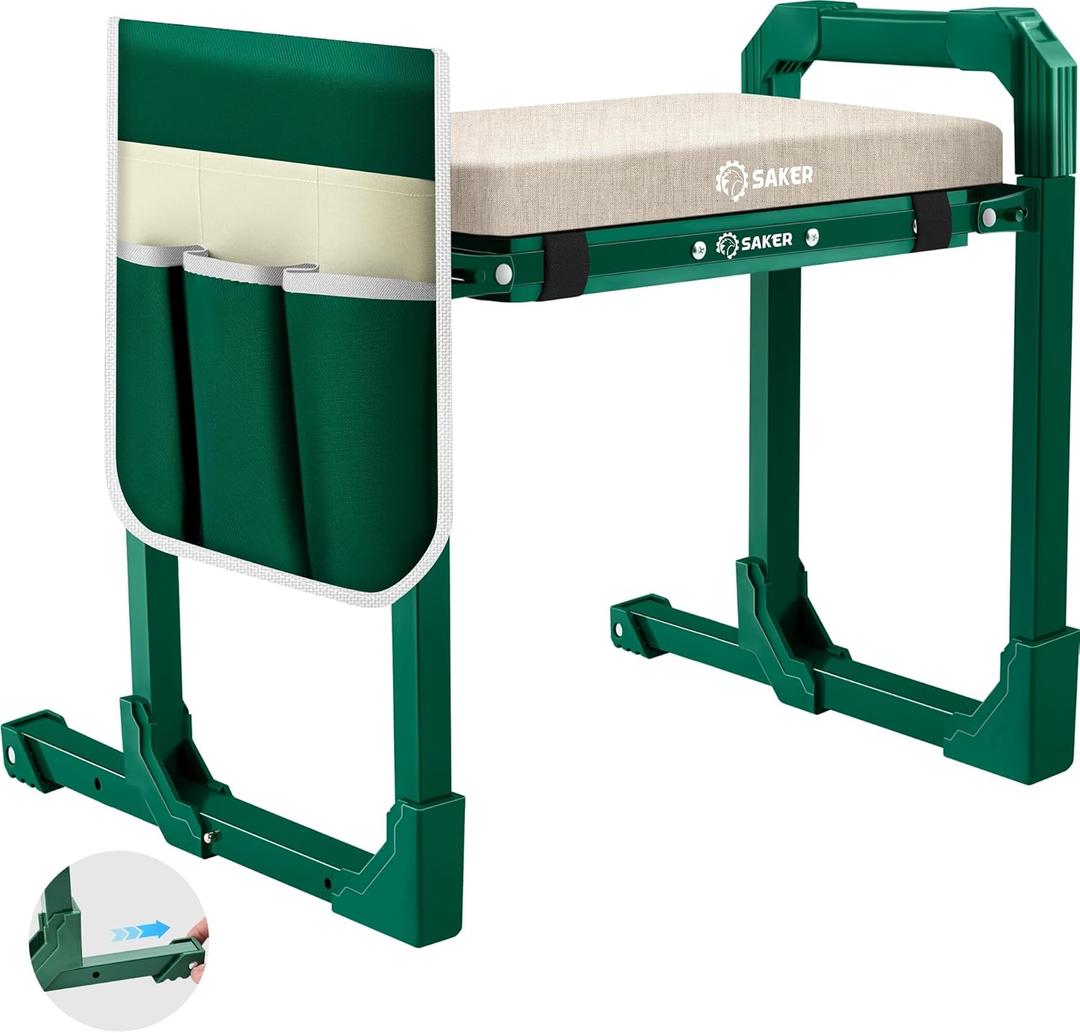 Saker Garden Kneeler and Seat Foldable Gardening Stool with Extendable Legs & Thickened Pad, Tool, Heavy Duty Support for Elderly, Gardening, Outdoor Use (Basic version)
