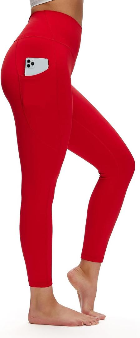 NANJI High Waisted Leggings with Pockets for Women - Buttery Soft, Stretch Yoga Pants, Squat Proof Casual Workout Leggings (Red, XS)