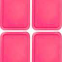 Replacement Lids fits Pyrex 3-Cup Glass Food Storage Container Bowls, (7.75 x 5.75-Inch) Plastic Rectangle Lids Covers for Pyrex 7210-PC, Airtight & Leakproof (4-Pack, Fuchsia)