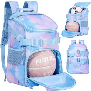 Basketball Backpack Women Fit Soccer Volleyball Baseball Football Sports Backpack Training Equipment Bag for Team (Sky Blue)
